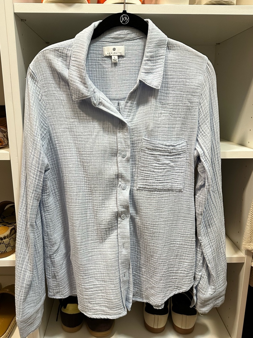 NWOT Socialite Light Blue button down textured cotton shirt size L